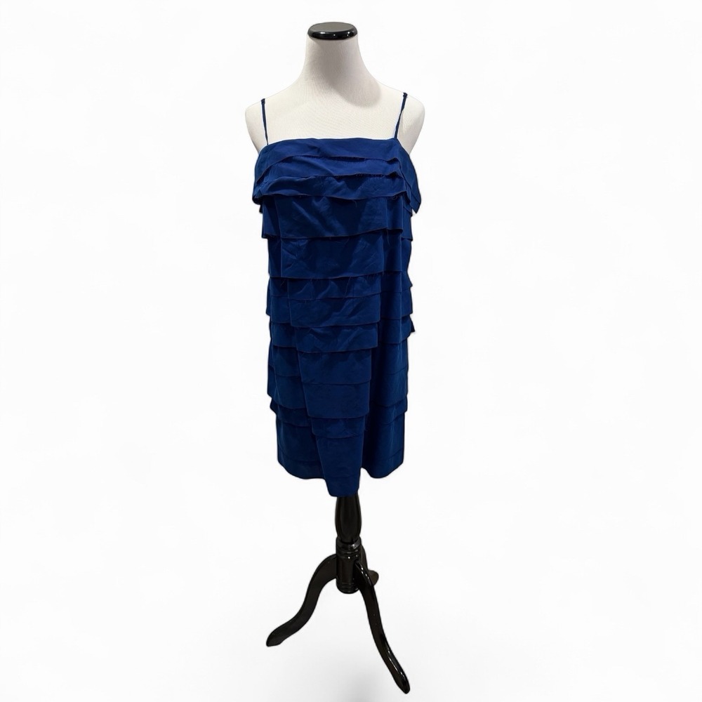 Ann Taylor Loft Blue 100% Silk Dress Stretch Raw Edges Flapper New With Tags - Picture 2 of 8